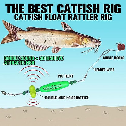 Catfish-Rig-for-Bank-Fishing-Catfishing-Tackle-Floats-with-Rattler-Santee Cooper Rig Equipment - color: Green-4 Pack, size: 2.5 inch
