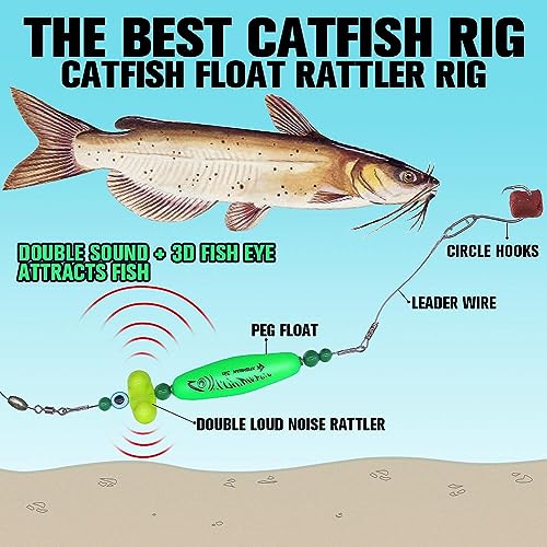 Catfish-Rig-for-Bank-Fishing-Catfishing-Tackle-Floats-with-Rattler-Santee Cooper Rig Equipment - color: Green-4 Pack, size: 2.5 inch