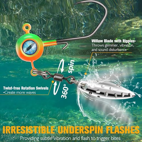 Dovesun Crappie Jig Heads for Fishing Underspin Jig Heads for Crappie Walleye Bluegill Ice Fishing 20pcs/25pcs 1/32oz, 1/16oz, 1/8oz - color: Underspin-1/32oz*20pcs