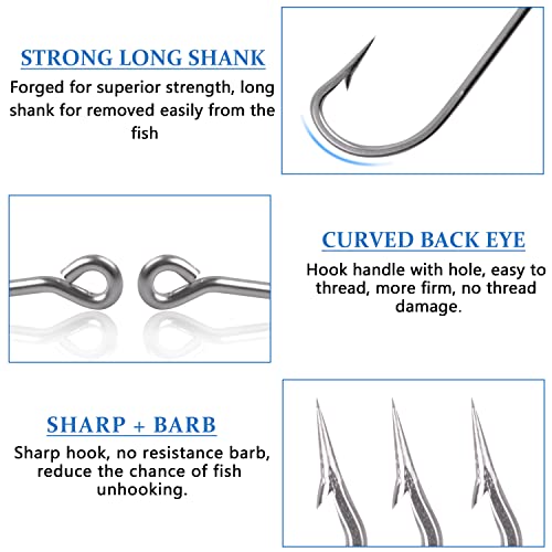 O'shaughnessy Saltwater Fishing Hooks Kit, 100pcs Long Shank Stainless Steel Sea Hooks Assortment for Freshwater and Saltwater