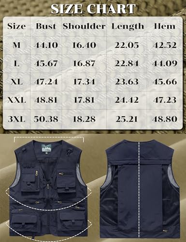 Men's Lightweight Mesh Fishing Vest Utility Outdoor Multi-Pocket Hunting Cargo Vest - color: Navy Blue, size: XX-Large