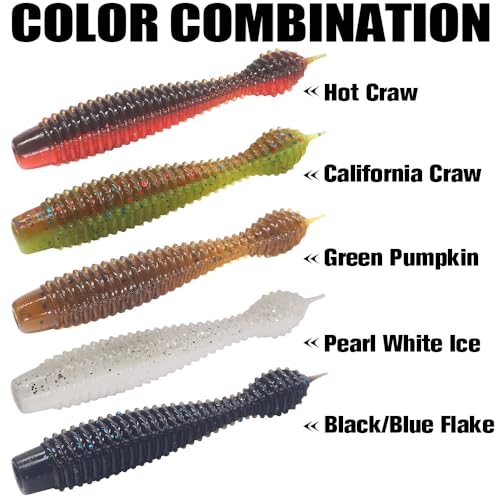 Ned-Rig-Kit-Finesse-Baits-Soft-Plastic-Worms-Fising-Lure for Bass Stick Swimbait Minnow Crawfish Lures Shroom Ned Jig Head Kit - color: 35-Piece 2.75'' #02 Stick Worms Ned Rig Kit