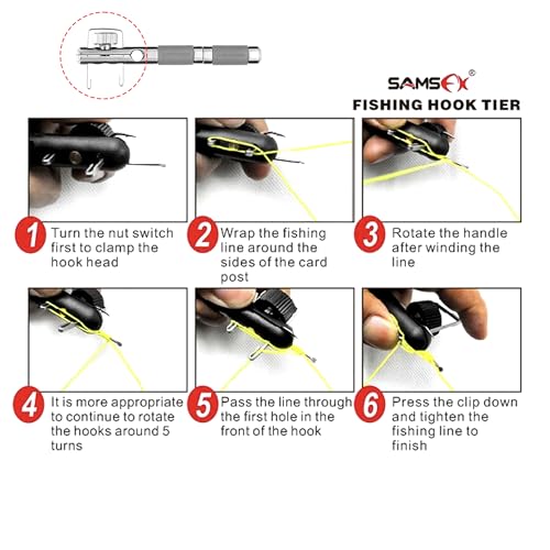 SAMSFX Fishing Stainless Steel Hook Tier, Knot Tying Tool, Loop Tyer, Hook Remover and Zinger Retractors Combo - color: Hook Tier with Gray Grip