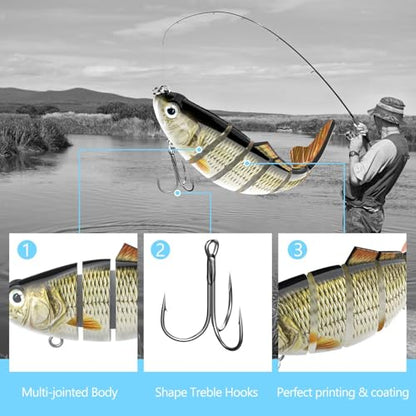 6pcs Fishing Lures for Freshwater and Saltwater, IEVEI Slow Sinking Most Lifelike Jointed Swimbait for Bass Trout Crappie Walleye Pike, Amazing Fishing Gifts for Men and Family Fishing
