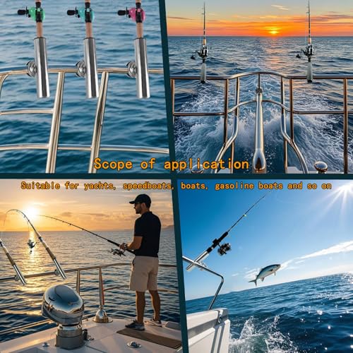 Tournament Style Fishing Rod Holders, Stainless Steel Fishing Rod Holder Clamp-on 1 1/4" to 2" Rails for Boat, Side Mount Rod Holder for Marine Yacht Boat Truck RV