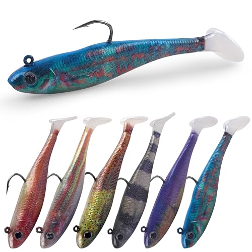 Soft Fishing Lures Swimbait Jig Heads Paddle Tail Swim Bait Pre-Rigged Swimbaits with Weighted Hooks Crankbait Swim Shad Lures for Bass Trout Walleye Fishing - size: 2.76in/7cm 0.32oz/9g