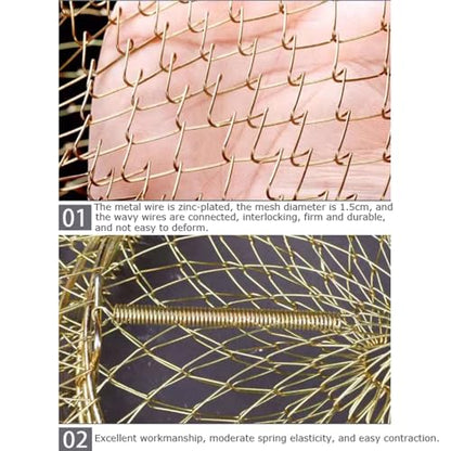 Collapsible Fish Basket Metal Fish Keeper Fishing Net Basket Fishing Creel with Breathable Mesh for Hiking Fishing - size: Large