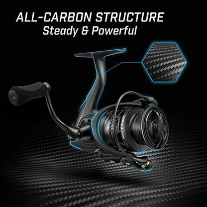 Piscifun Carbon X II Ultralight Spinning Reel, Light to 5.5oz | 10+1 BB, upgraded carbon frame rotor, 22lb Max Drag, 5.5oz lightweight design, smooth freshwater fishing performance - size: 2000
