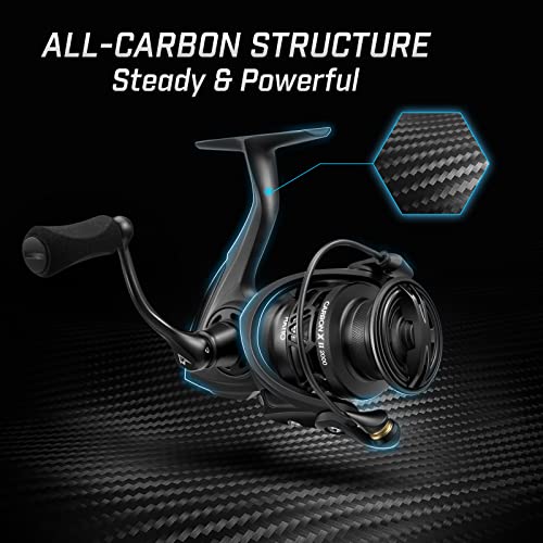 Piscifun Carbon X II Ultralight Spinning Reel, Light to 5.5oz | 10+1 BB, upgraded carbon frame rotor, 22lb Max Drag, 5.5oz lightweight design, smooth freshwater fishing performance - size: 1000