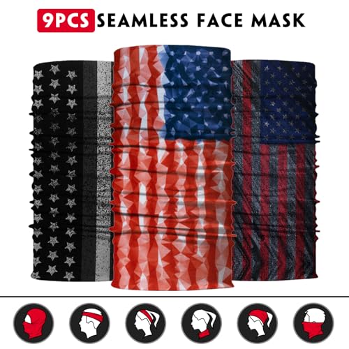 Neck Gaiter for Men Women Headwear Bandana Head Wrap Face Scarf Mask Cover Warmer Balaclava-Seamless & Versatile - color: B-red-black-flag