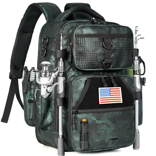 Ghosthorn Fishing Backpack with Tackle Boxes Fish Lip Gripper Pliers Lures Waterproof Tackle Bag with Rod Holder Fishing Gear - color: Tpu Green, size: Large