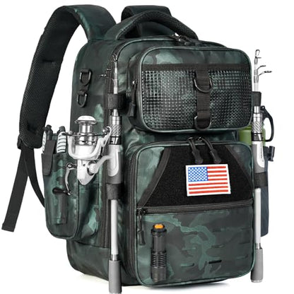 Ghosthorn Fishing Backpack with Tackle Boxes Fish Lip Gripper Pliers Lures Waterproof Tackle Bag with Rod Holder Fishing Gear - color: Tpu Green, size: Large