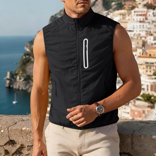 Fishing Vest - Fishing Vests for Men Lightweight Waterproof Zip Up Sleeveless Utility Jackets Outwear with Multi Pockets - color: 01# Black, size: Large