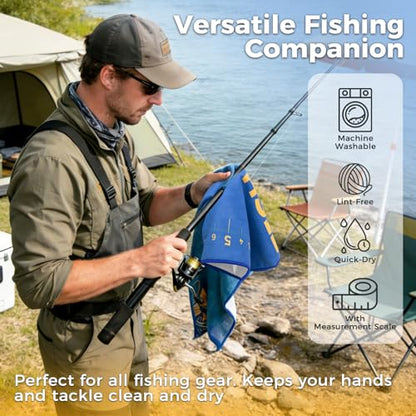 2PCS Fishing Towel, 25.5" X9.8", Microfiber | Built-in Ruler and Retractable Carabiner Clip, Premium Microfiber Towel , Bass Accessories, Fishing Gifts for Men Dad