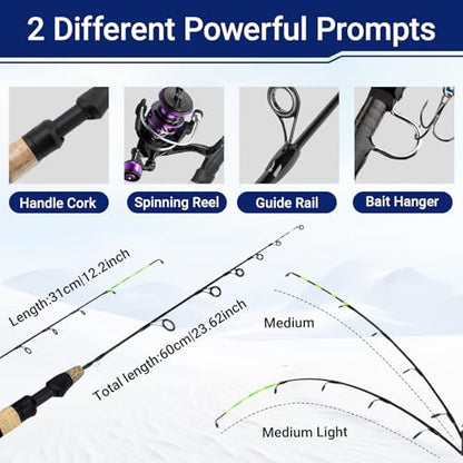 Ice Fishing Rod Reel Combo Complete Set Ice Fishing Gear with Backpack Seat Ice Cleats Ice Fishing Jigs Line Full Ice Fishing Kit