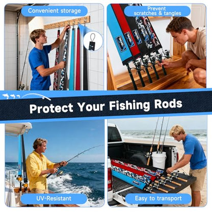 Neoprene Fishing Rod Sleeves for Casting, Spinning, Trolling Pole - Protective Cover Rod Sock with Hanging Loop & Lanyard- Floating, Puncture Resistant, Lightproof - size: 65", style: 5 Pcs