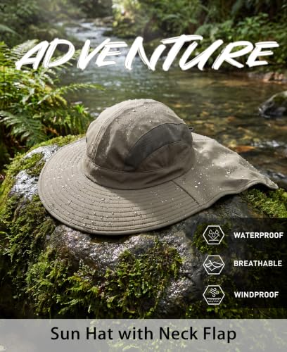 Home Prefer UPF 50+ Sun Hats for Men Women Wide Brim Fishing Hat with Neck Flap UV Protection Sunblock Safari Bucket Hat - color: Army Green