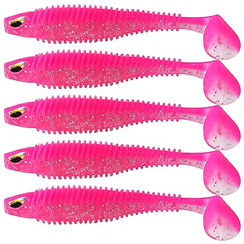MAFIMOEA 40/30/25Pcs Paddle Tail Swim Baits Lures Fishing Soft Plastic Lure Kit for Bass Trout Walleye Crappie 6.5cm 7.5cm 10.5cm - color: Pink, size: 4.13IN/10.5CM - 20PCS