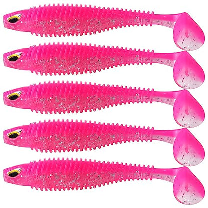 MAFIMOEA 40/30/25Pcs Paddle Tail Swim Baits Lures Fishing Soft Plastic Lure Kit for Bass Trout Walleye Crappie 6.5cm 7.5cm 10.5cm - color: Pink, size: 4.13IN/10.5CM - 20PCS