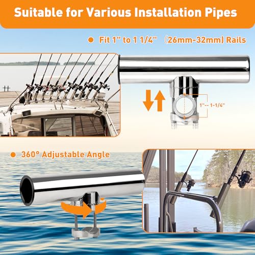 2 Pack Fishing Rod Holders for Boat Rail Mount, Stainless Steel Clamp on Rod Holder for Marine Boat, Fishing Boat, Pontoon, Jon Boat - style: Fit 1"to1-1/4" Rail Upgrade