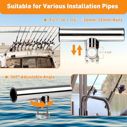 2 Pack Fishing Rod Holders for Boat Rail Mount, Stainless Steel Clamp on Rod Holder for Marine Boat, Fishing Boat, Pontoon, Jon Boat - style: Fit 1"to1-1/4" Rail Upgrade