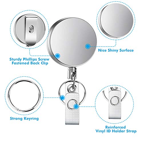 Selizo 4 Pieces Retractable Badge Holder Heavy Duty Badge Reels ID Holder with Keychain Ring Clip for ID Card Carabiner Key Card Work Badge - color: Silver