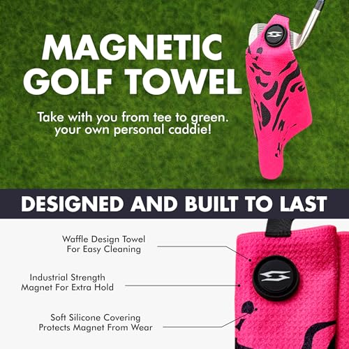 Rippit Magnetic Waffle Golf Towel – Large 16"x24" Microfiber Golf Club Ball Magnet Clip to Hang on Bag Cart Strong Premium Strength Ultra Absorbent Gear Men Gift (Rippit Pink) - color: Rippit Pink