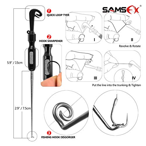 SAMSFX Fishing Stainless Steel Hook Tier, Knot Tying Tool, Loop Tyer, Hook Remover and Zinger Retractors Combo - color: Hook Tier with Gray Grip