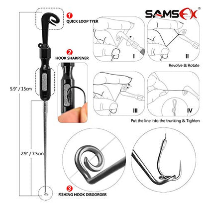 SAMSFX Fishing Stainless Steel Hook Tier, Knot Tying Tool, Loop Tyer, Hook Remover and Zinger Retractors Combo - color: Hook Tier with Gray Grip