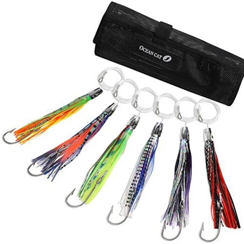 OCEAN CAT Saltwater Trolling Lure for Marlin Tuna Mahi Dolphin Durado Wahoo Trolling Lures Free Mesh Bag Offshore Big Game Lures - color: 8.5 in - Weighted Head - 6pcs