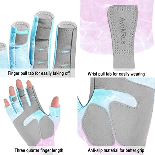 EDSRDUX UPF 50+ Fishing Gloves for Men Women, Long Cuff Fingerless Sun Gloves, Breathable Kayaking Sailing Sunscreen Gloves - color: P&G WaterWripple, size: Large
