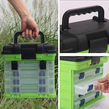 Fishing Tackle Box, 4 Layers Fishing Box, Tackle Boxes, Quick-Access Top Storage with Lid for Fishing Gear and Accessories,（Green）by KUKLIPJIM - color: Green