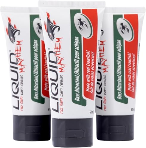 Liquid Mayhem Bass Fish Attractant Gel 60 ml / 2 oz · 60 Uses – Real Anchovy Bait & Aminos | UV-Enhanced Long-Lasting Gel – All Lure Types - size: 3-Pack