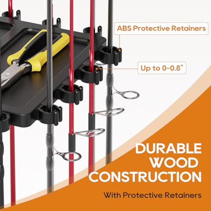 Fishing Rod Holder Rack with 360° Rotating Base – 16 poles Capacity,multi-purpose Rod Storage Rack,Easy Install & Durable Wooden Vertical Fishing Pole Holders for Ground,Black - color: Upgraded Black