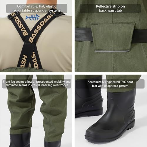 BASSDASH Men’s PVC Chest Wader Ripstop High Strength Boot Foot Waders for Fly Fishing Hunting FW13