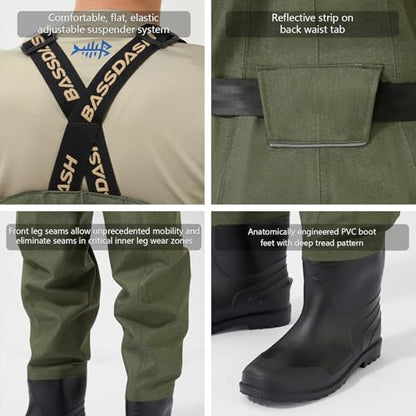 BASSDASH Men’s PVC Chest Wader Ripstop High Strength Boot Foot Waders for Fly Fishing Hunting FW13
