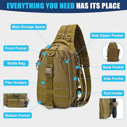 OROOTL Fishing Backpack Tackle Bag with Rod Holder Waterproof Fishing Sling Bag Storage Backpack Ideal Gifts for Men, Small - style: Small