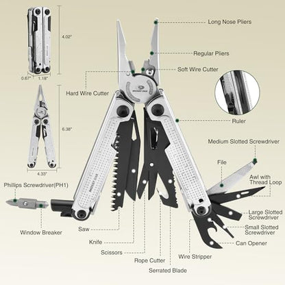 MOSSY OAK Multitool, 20-in-1 Stainless Steel Multi Tool Pliers, Self-locking Pliers with Sheath-Perfect for Outdoor, Survival, Camping, Hiking - style: 20-in-1 Self-Locking Pliers