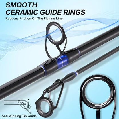 Sougayilang Surf Fishing Rod Portable Travel MH/H Surf Spinning Rod 4 Piece Carbon Fiber Saltwater Fishing Rod 10'/11'/12'/15' - color: blue, size: 15ft-Spinning-4Pc-H