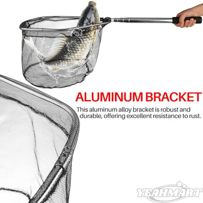 Yeahmart Fishing Landing Net with Telescopic Aluminum Handle Pole, Collapsible Nylon Mesh Minnow Fish Net for Saltwater & Freshwater, Portable Fishing Gear for Kids, Men, Women, Extends 21-75 Inches - style: 61.4" Full Length (4 Sectional Handle)