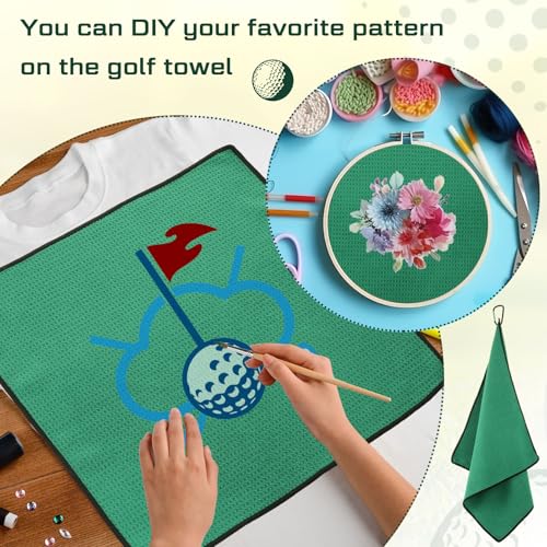 Batiyeer 12 Pcs Golf Towel Bulk for Golf Bags Microfiber Fabric Towel with Clip Waffle Pattern, Fitness, Camping, Hiking, Yoga - color: Dark Green