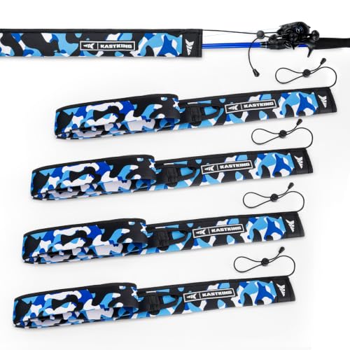 KastKing MeshGuard Camo Neoprene Fishing Rod Socks, Fishing Rod Sleeve, Floating Rod Sleeves, Adjustable Lanyard & Built-in Hanging Loop, Fits Casting, Spinning, and Fly Rods - color: Blue Camo 4 Pcs, style: Casting/Trolling