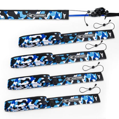 KastKing MeshGuard Camo Neoprene Fishing Rod Socks, Fishing Rod Sleeve, Floating Rod Sleeves, Adjustable Lanyard & Built-in Hanging Loop, Fits Casting, Spinning, and Fly Rods - color: Blue Camo 4 Pcs, style: Casting/Trolling