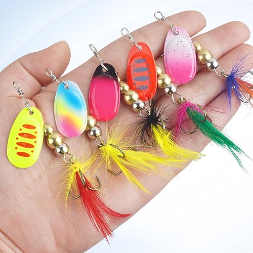 Fishing Lures Spinnerbait Kit Rooster Bait Tail Fishing Lures Inline Spinner Baits Bass Salmon Trout Spoon Hard Metal Spinnerbaits for Saltwater Freshwater - style: 5pcs-2.52"-0.24oz