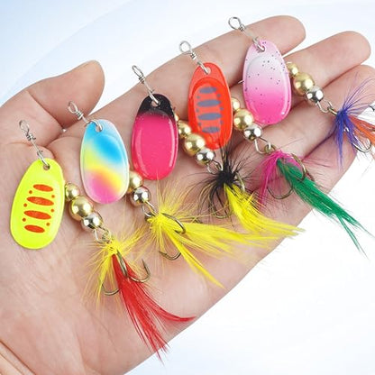 Fishing Lures Spinnerbait Kit Rooster Bait Tail Fishing Lures Inline Spinner Baits Bass Salmon Trout Spoon Hard Metal Spinnerbaits for Saltwater Freshwater - style: 5pcs-2.52"-0.24oz
