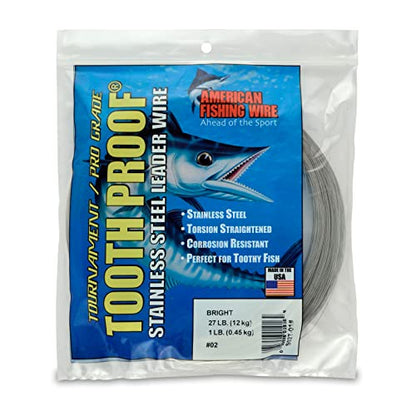 AFW Tooth Proof Stainless Steel Single Strand Hard Leader Wire - Bright and Camo for Shark, Barracuda, King Mackerel, Wahoo, Snook Bite Protection for Toothy Critters, Rigging Baits and Lures - color: Bright, style: #2, 27 Lb Test, 1 Lb