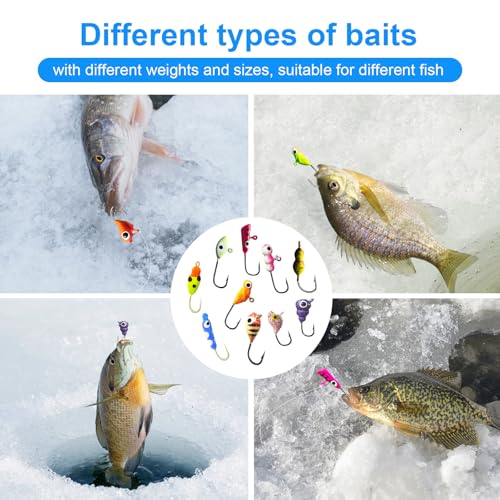 50PCS Ice Fishing Lures Kit, Ice Fishing Jigs for Walleye Perch, Jigs Heads for Ice Fishing Tackle, Panfish Crappie Perch Sunfish Pike bluegills Jigs