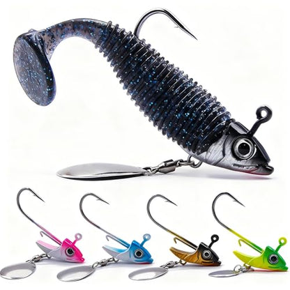 FishTrip Underspin Jig Heads Hooks - 1/4 oz,3/8 oz,1/2 oz Swimbait Jig Head with Spinner Blade for Fishing Saltwater Freshwater 5pcs - size: 3/8oz_10.5g_5pcs