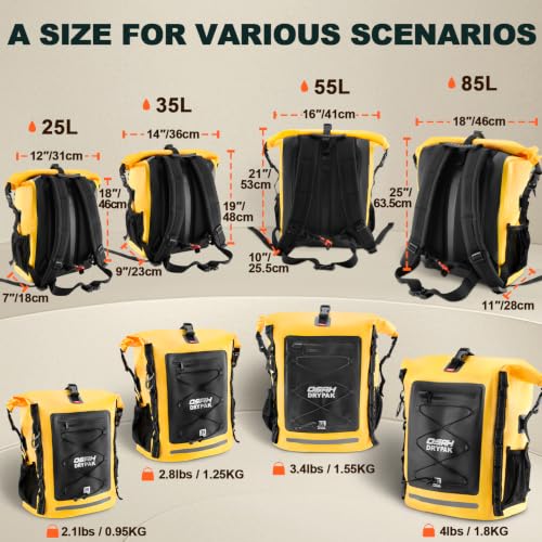 OSAH DRYPAK Waterproof Backpack Dry Bag 35L/55L/85L– Heavy Duty Roll-Top Hiking Backpack Sack Keeps Gear Dry for Travel, Kayaking, Boating, Camping, Rafting and Fishing - color: Yellow, size: 35L