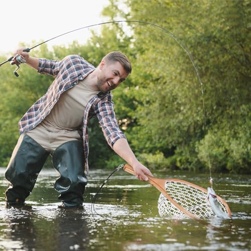 GarveeLife Fly Fishing Net Trout Net, Soft Mesh Fishing Net, Fish Landing Net with Safety Rope Lanyard, Lightweight Catch and Release Net for Trout, Bass